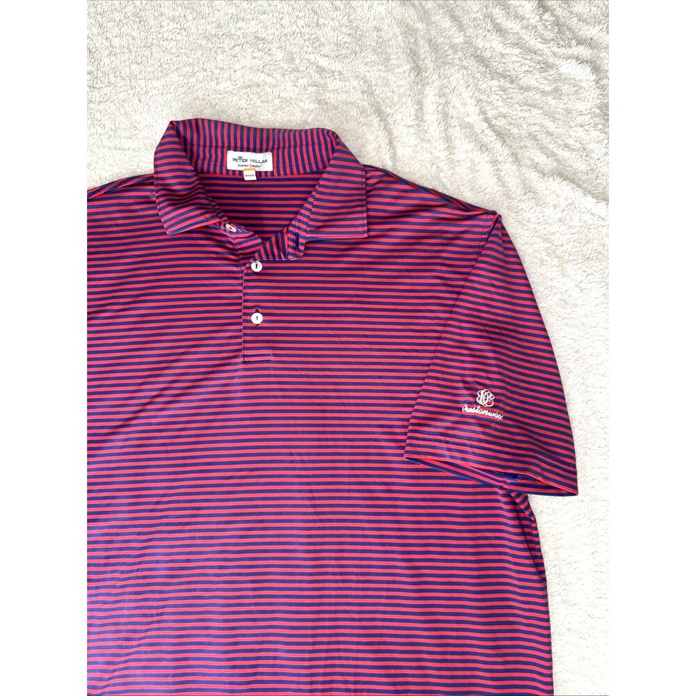 Peter Millar Summer Comfort Polo Shirt Size L Prestonwood Golf Red Striped